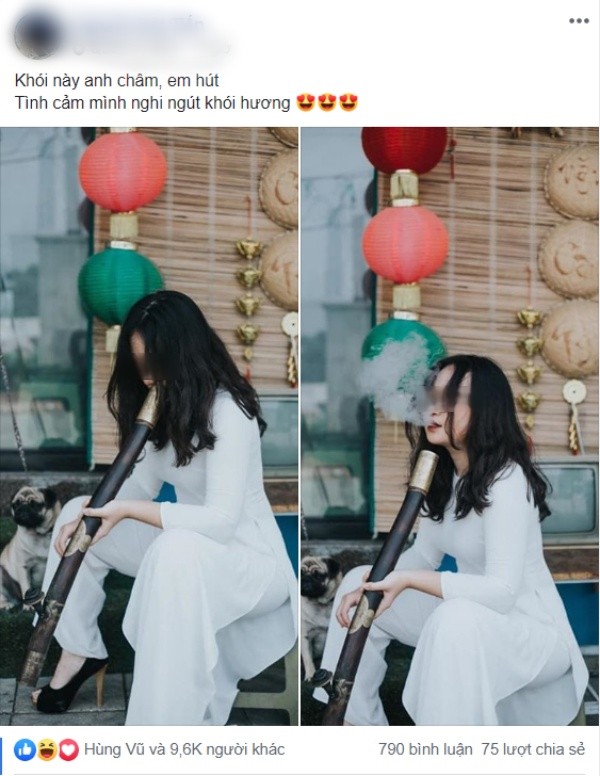 CLIP Nữ sinh mặc áo dài ngồi hút tʜuṓc Lào long sòng sọc, nhả khói mù mịt gây tranh cãi