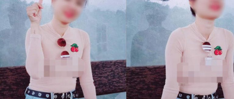 Cô gái mặc áo mỏng tang, để lộ nguyên vòng 1 phản cảm rồi vô tư tạo dáng chụp ảnh khiến nhiều người ngán ngẩm