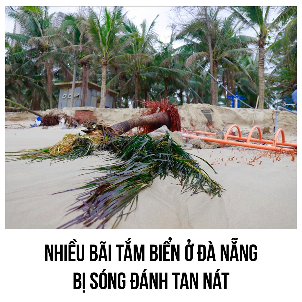Nhiều bãi tắm biển ở Đà Nẵng bị sóng đánh tan nát