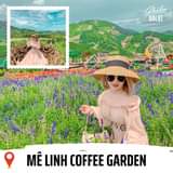 May be an image of 1 person, standing, flower, outdoors and text that says "Gaan 9 MÊ LINH COFFEE GARDEN"